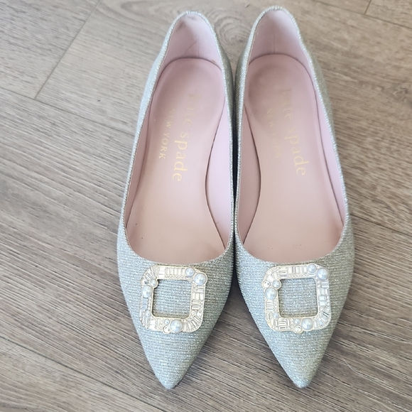 kate spade Shoes - kate spade Sparkling Silver Pointed Toe Flats with Jeweled Buckle